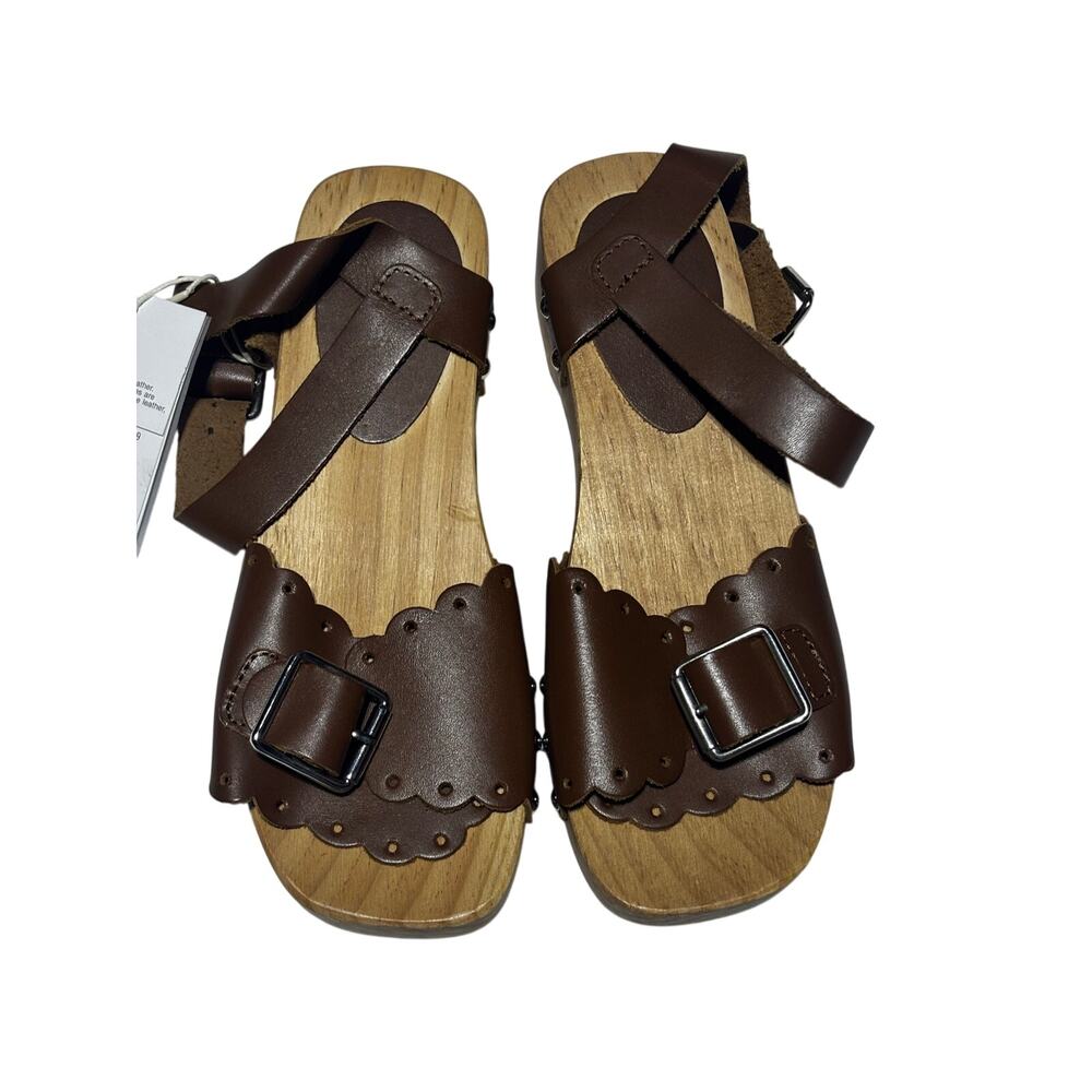 Zara 1 wooden Maryjane peep toe clog cognac tan leather upper ankle strap nwt